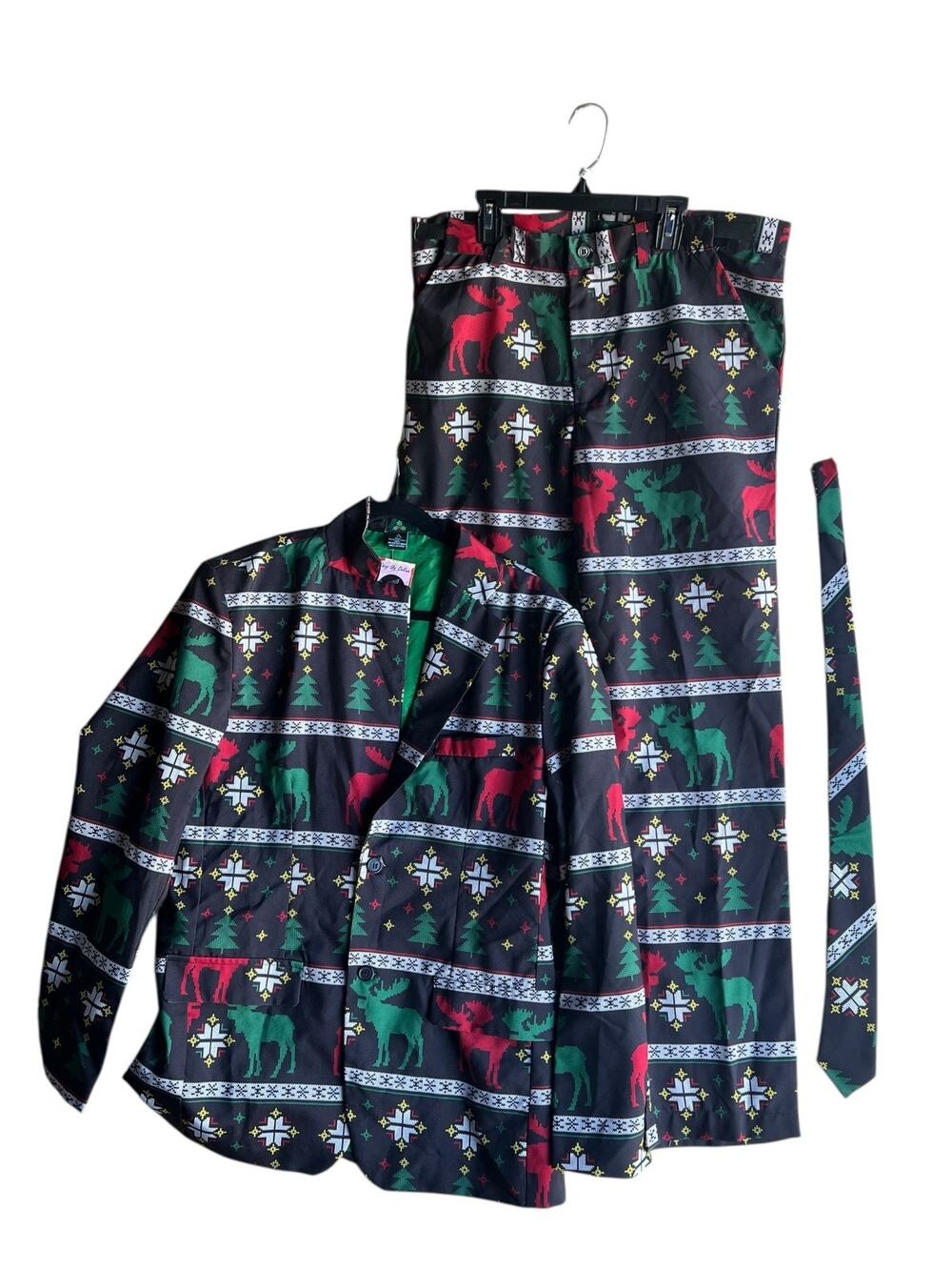 Women's Christmas Holiday Theme Blazer & Pants Set With Tie Size Large